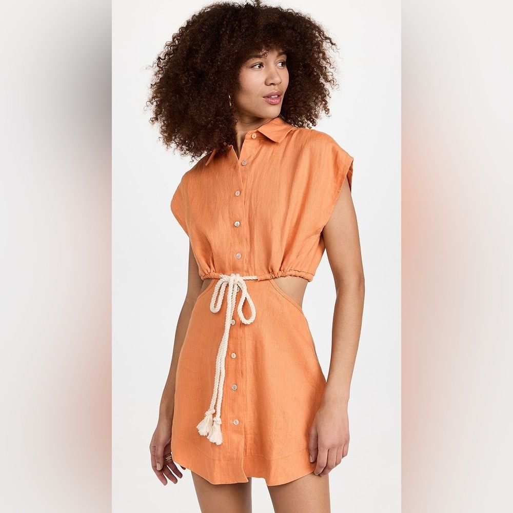 Hevron Simona Orange Linen Cut Out Dress XS